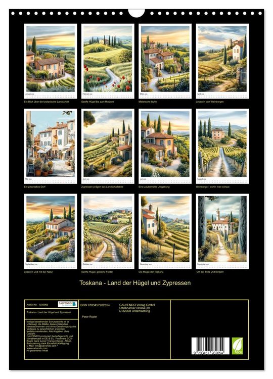 Produktbild: Toskana - Land der H&uuml;gel und Zypressen (Wandkalender 2026 DIN A3 hoch), CALVENDO Monatskalender