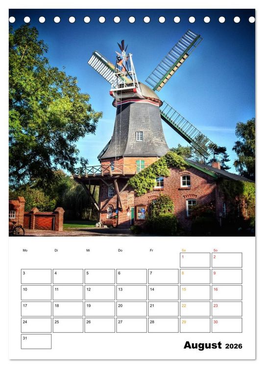 Produktbild: Historische Windm&uuml;hlen an der Friesischen M&uuml;hlenstra&szlig;e / CH-Version / Planer (Tischkalender 2026 DIN A5 hoch), CALVENDO Monatskalender
