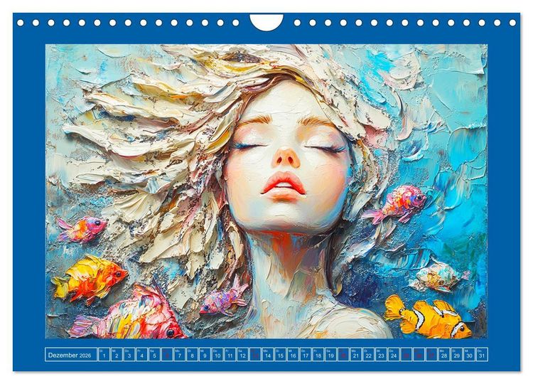 Produktbild: Meerjungfrauen. Zauberhafte Illustrationen im &Ouml;lgem&auml;lde-Stil (Wandkalender 2026 DIN A4 quer), CALVENDO Monatskalender