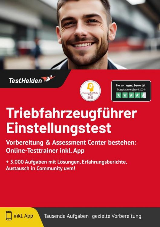 Produktbild: Triebfahrzeugf&uuml;hrer Einstellungstest: Vorbereitung & Assessment Center bestehen: Online-Testtrainer inkl. App | + 5.000 Aufgaben mit L&ouml;sungen, Erfahrungsberichte, Austausch in Community uvm!