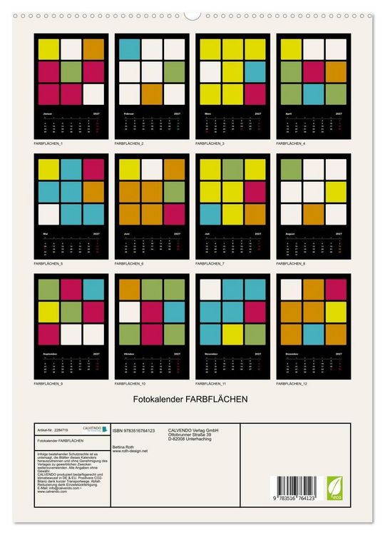 Produktbild: Fotokalender FARBFL&Auml;CHEN (hochwertiger Premium Wandkalender 2027 DIN A2 hoch), Kunstdruck in Hochglanz
