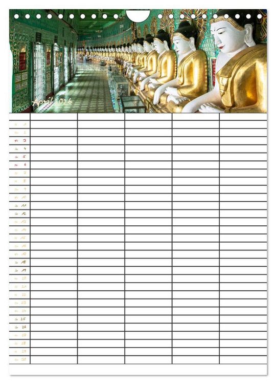 Produktbild: Goldenes Myanmar - Familienkalender 2026 (Wandkalender 2026 DIN A4 hoch), CALVENDO Monatskalender