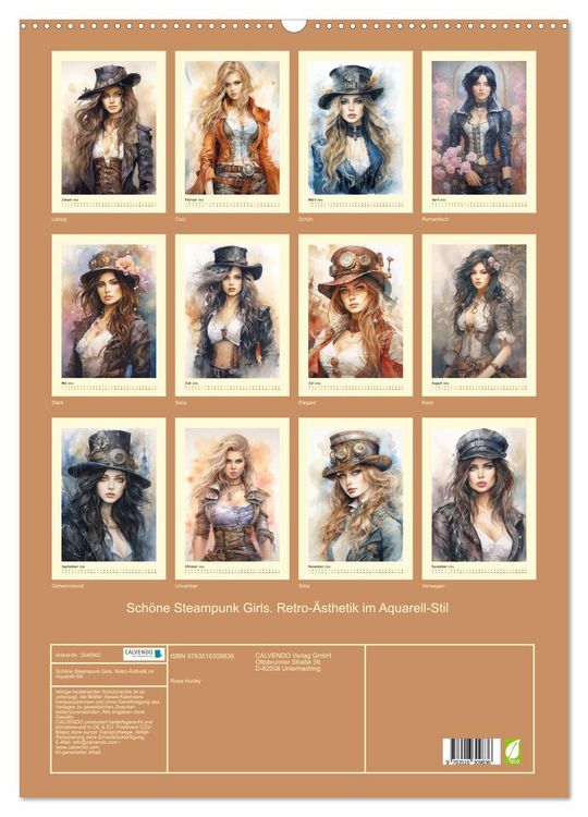 Produktbild: Sch&ouml;ne Steampunk Girls. Retro-&Auml;sthetik im Aquarell-Stil (Wandkalender 2026 DIN A2 hoch), CALVENDO Monatskalender