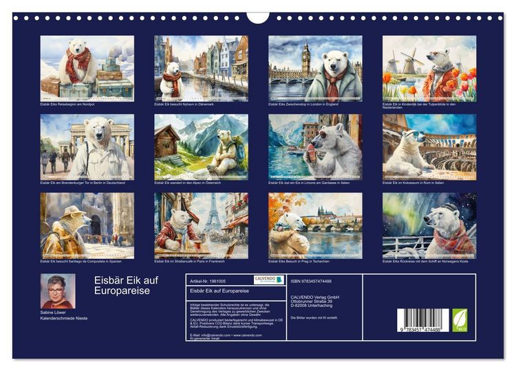 Produktbild: Eisb&auml;r Eik auf Europareise (Wandkalender 2026 DIN A3 quer), CALVENDO Monatskalender