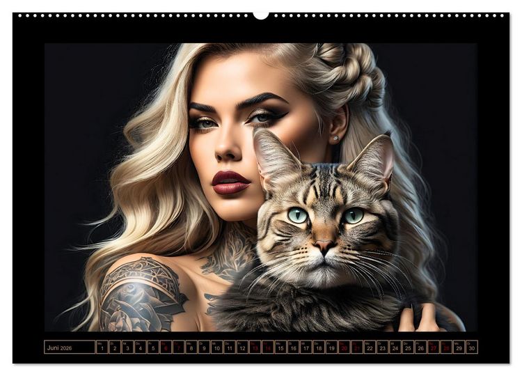 Produktbild: Geheimnisvolle Katzenfrauen (hochwertiger Premium Wandkalender 2026 DIN A2 quer), Kunstdruck in Hochglanz