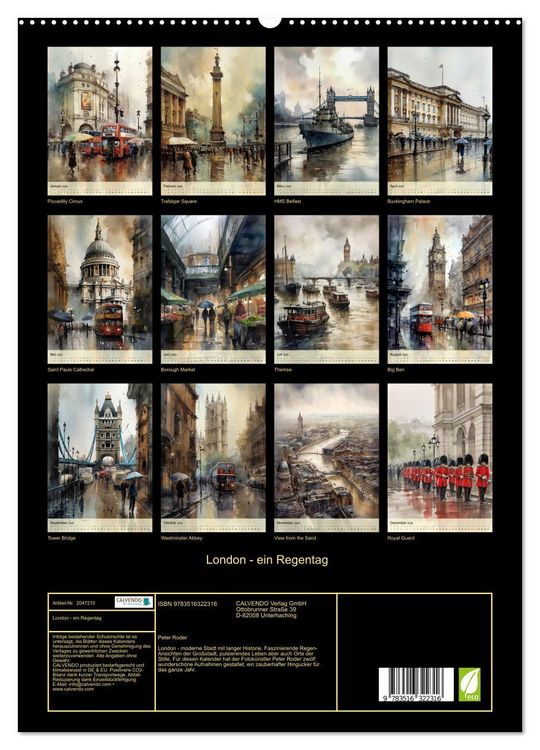 Produktbild: London - ein Regentag (hochwertiger Premium Wandkalender 2026 DIN A2 hoch), Kunstdruck in Hochglanz