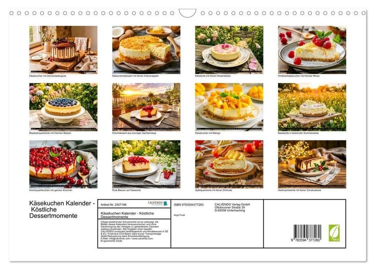 Produktbild: K&auml;sekuchen Kalender - K&ouml;stliche Dessertmomente (Wandkalender 2027 DIN A3 quer), CALVENDO Monatskalender