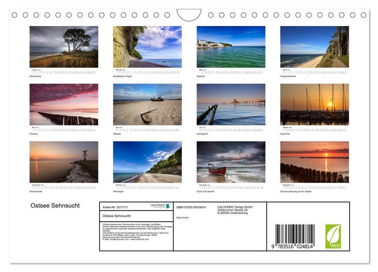 Produktbild: Ostsee Sehnsucht (Wandkalender 2026 DIN A4 quer), CALVENDO Monatskalender