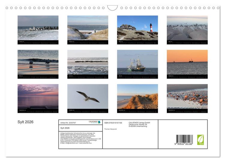 Produktbild: Sylt 2026 (Wandkalender 2026 DIN A3 quer), CALVENDO Monatskalender