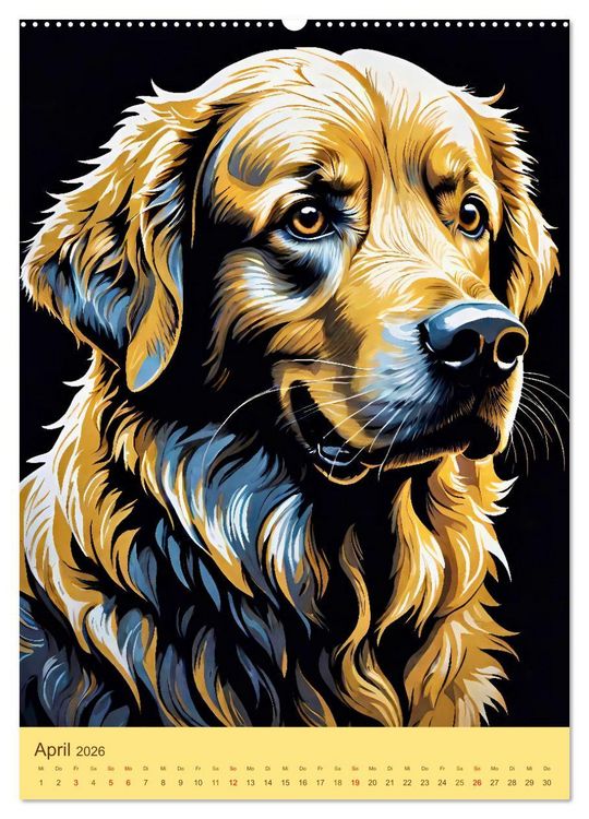 Produktbild: Golden Retriever. Kunstvolle Portr&auml;ts des beliebten Hundes (Wandkalender 2026 DIN A2 hoch), CALVENDO Monatskalender