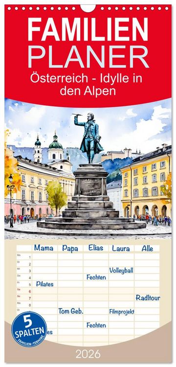 Produktbild: Familienplaner 2026 - &Ouml;sterreich - Idylle in den Alpen mit 5 Spalten (Wandkalender, 21 x 45 cm) CALVENDO