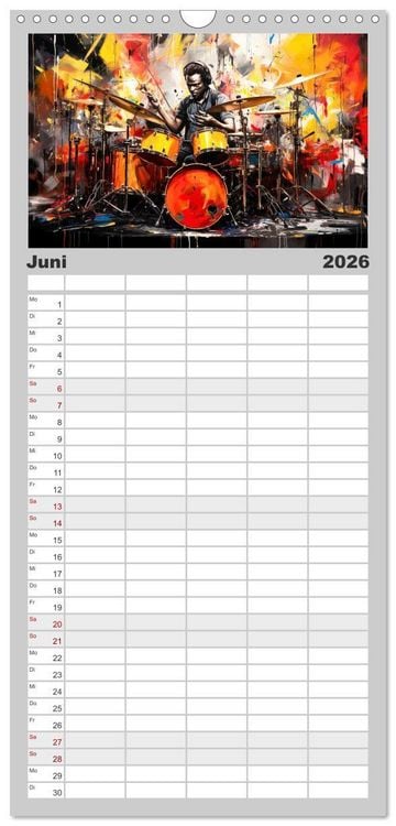 Produktbild: Familienplaner 2026 - Schlagzeug ewige Liebe live mit 5 Spalten (Wandkalender, 21 x 45 cm) CALVENDO