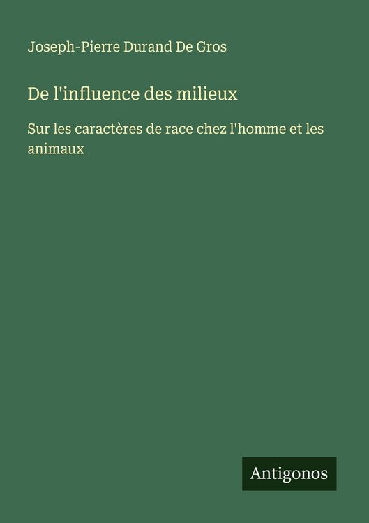 Produktbild: De l'influence des milieux