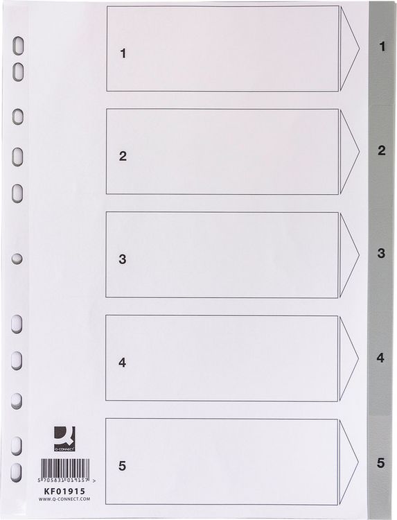 Produktbild: Q-CONNECT&reg; Register Vollformat aus PP, mit Indexblatt, A4 1-5 5teilig 11 Loch