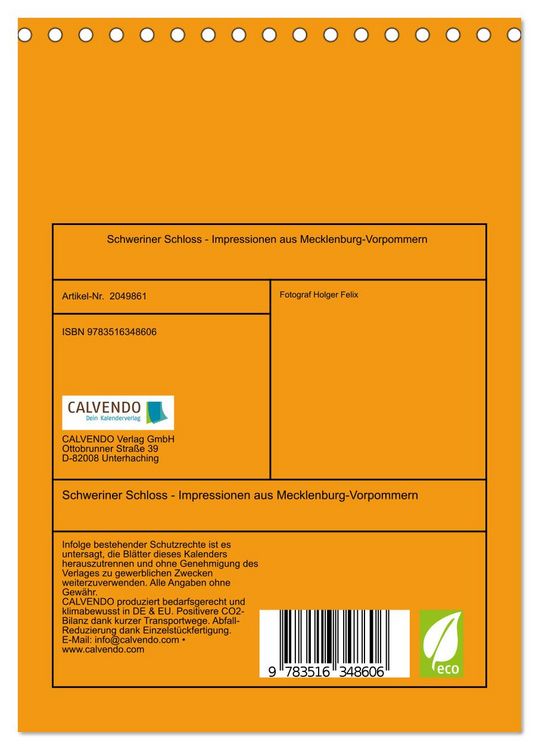 Produktbild: Schweriner Schloss - Impressionen aus Mecklenburg-Vorpommern (Tischkalender 2026 DIN A5 hoch), CALVENDO Monatskalender