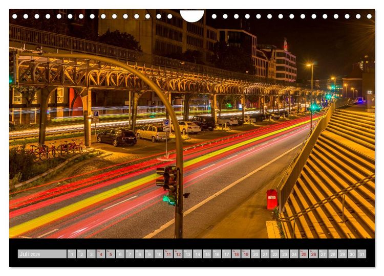 Produktbild: Hamburgs Br&uuml;cken bei Nacht (Wandkalender 2026 DIN A4 quer), CALVENDO Monatskalender