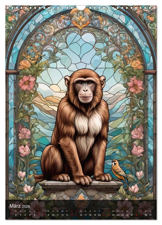 Produktbild: Wildtiere und Glaskunst im Tiffany Stil (Wandkalender 2026 DIN A3 hoch), CALVENDO Monatskalender