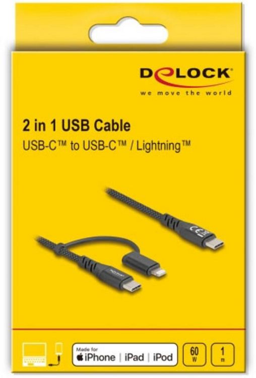 Produktbild: Delock USB-C&reg; Kabel USB 2.0 USB-C&reg; Stecker, USB-C&reg; Stecker, Apple Lightning Stecker 1.00 m Schwarz 81170