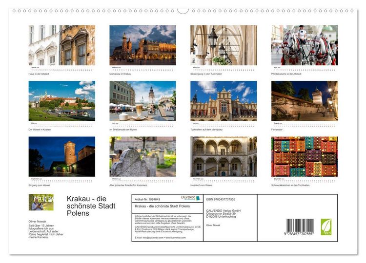 Produktbild: Krakau - die sch&ouml;nste Stadt Polens (hochwertiger Premium Wandkalender 2026 DIN A2 quer), Kunstdruck in Hochglanz