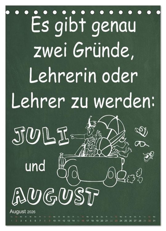 Produktbild: Coole Lehrerspr&uuml;che (Tischkalender 2026 DIN A5 hoch), CALVENDO Monatskalender