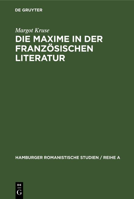 Produktbild: Die Maxime in der franz&ouml;sischen Literatur