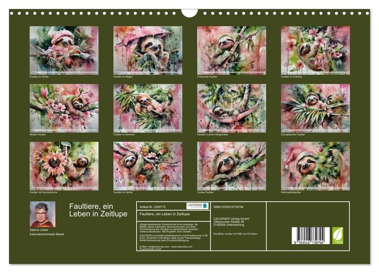 Produktbild: Faultiere, ein Leben in Zeitlupe (Wandkalender 2026 DIN A3 quer), CALVENDO Monatskalender