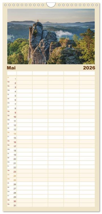 Produktbild: Familienplaner 2026 - S&auml;chsische Schweiz / Geburtstagsplaner mit 5 Spalten (Wandkalender, 21 x 45 cm) CALVENDO