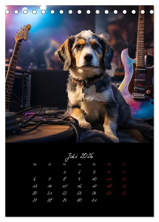 Produktbild: Gitarren und Hunde mit Herz (Tischkalender 2026 DIN A5 hoch), CALVENDO Monatskalender