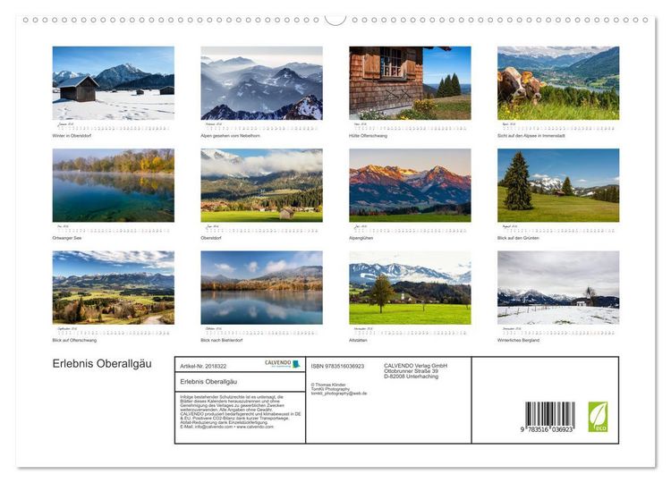 Produktbild: Erlebnis Oberallg&auml;u (hochwertiger Premium Wandkalender 2026 DIN A2 quer), Kunstdruck in Hochglanz