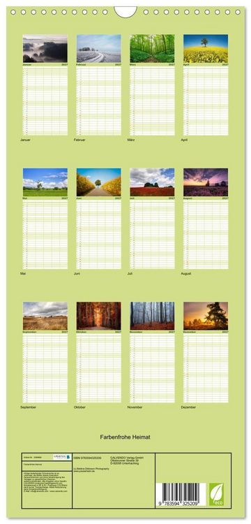 Produktbild: Familienplaner 2027 - Farbenfrohe Heimat mit 5 Spalten (Wandkalender, 21 x 45 cm) CALVENDO