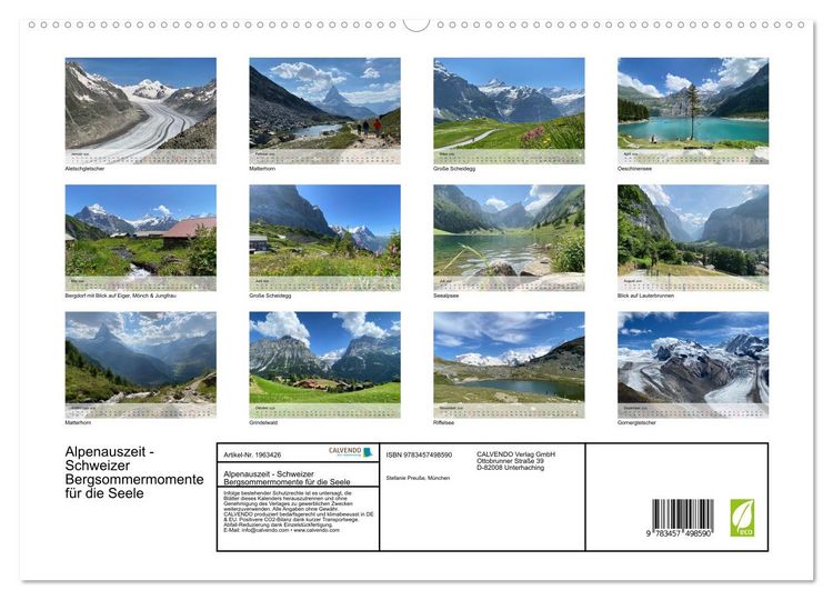 Produktbild: Alpenauszeit - Schweizer Bergsommermomente f&uuml;r die Seele (hochwertiger Premium Wandkalender 2026 DIN A2 quer), Kunstdruck in Hochglanz
