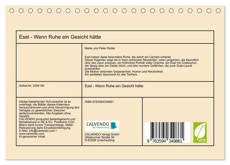 Produktbild: Esel - Wenn Ruhe ein Gesicht h&auml;tte (Tischkalender 2027 DIN A5 quer), CALVENDO Monatskalender
