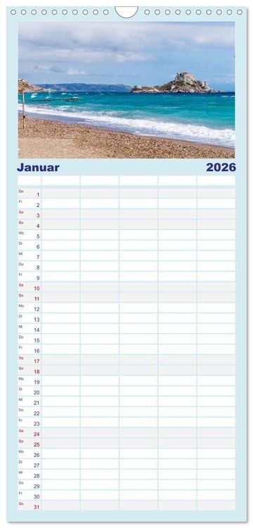 Produktbild: Familienplaner 2026 - Insel Kos - Str&auml;nde mit 5 Spalten (Wandkalender, 21 x 45 cm) CALVENDO