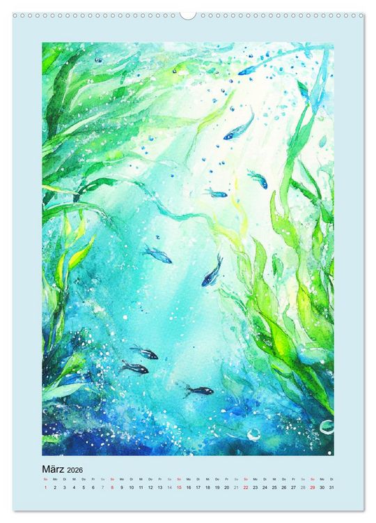 Produktbild: Ozeanpoesie. Die Unterwasserwelt im Aquarell-Stil (hochwertiger Premium Wandkalender 2026 DIN A2 hoch), Kunstdruck in Hochglanz