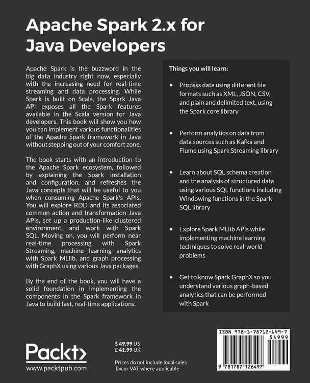 Produktbild: Apache Spark 2.x for Java Developers