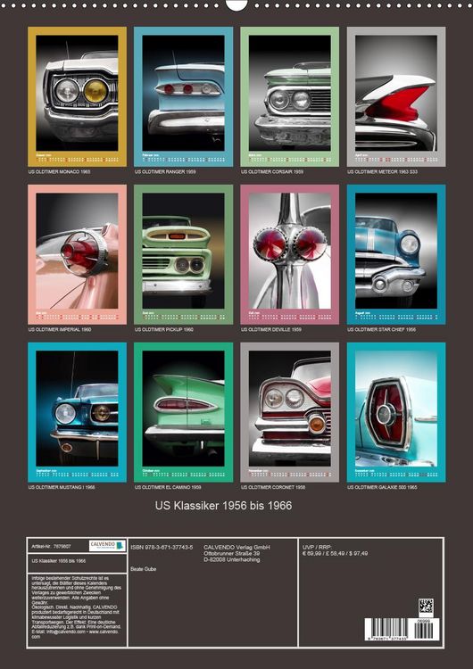 Produktbild: US Klassiker 1956 bis 1966 (Premium, hochwertiger DIN A2 Wandkalender 2020, Kunstdruck in Hochglanz)