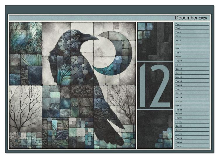 Produktbild: Crows. Shades of the Unseen. Art. (High Quality Premium Wall Calendar 2026 DIN A2 landscape),CALVENDO 12 Month Wall Calendar