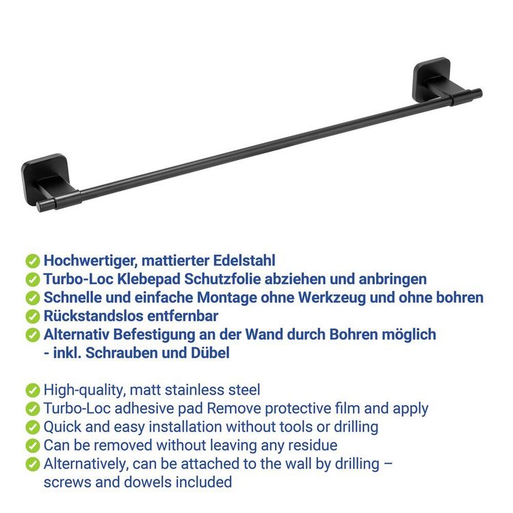 Produktbild: Turbo-Loc&reg; Badetuchstange Uno Mod. Porto Black 60 cm, Befestigen ohne Bohren