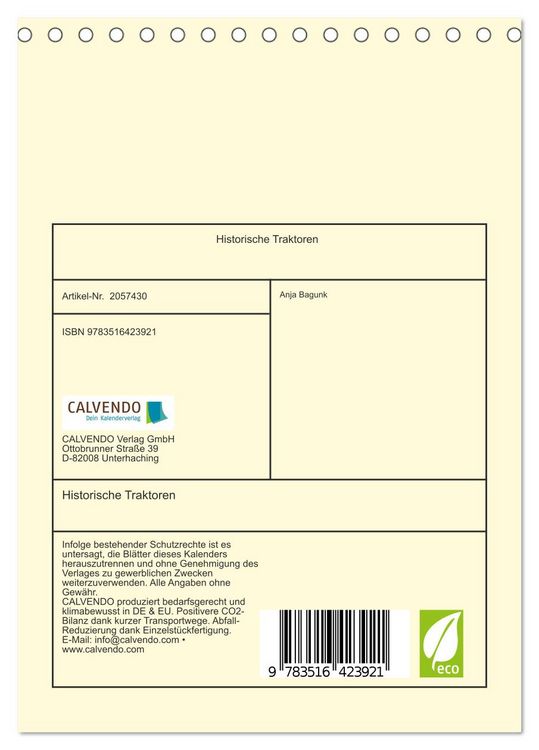 Produktbild: Historische Traktoren (Tischkalender 2026 DIN A5 hoch), CALVENDO Monatskalender