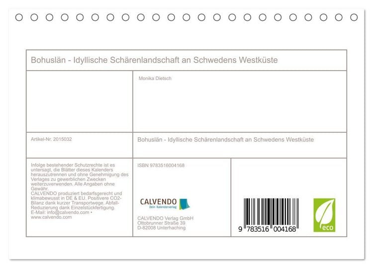 Produktbild: Bohusl&auml;n - Idyllische Sch&auml;renlandschaft an Schwedens Westk&uuml;ste (Tischkalender 2026 DIN A5 quer), CALVENDO Monatskalender