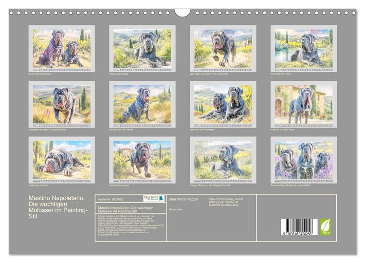 Produktbild: Mastino Napoletano. Die wuchtigen Molosser im Painting-Stil (Wandkalender 2026 DIN A3 quer), CALVENDO Monatskalender