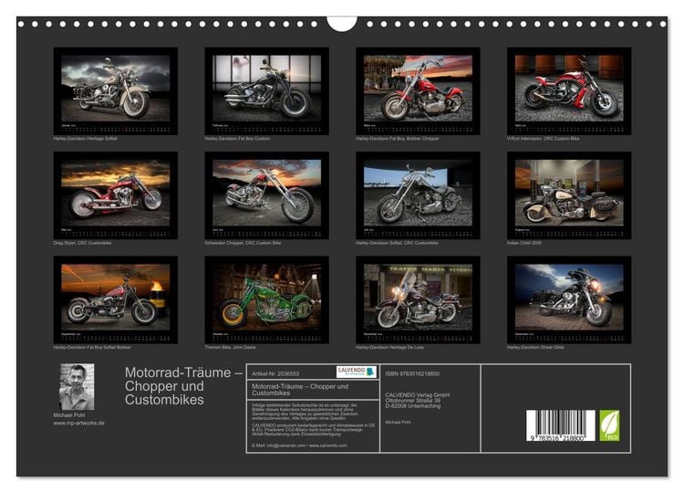 Produktbild: Motorrad-Tr&auml;ume &ndash; Chopper und Custombikes (Wandkalender 2026 DIN A3 quer), CALVENDO Monatskalender