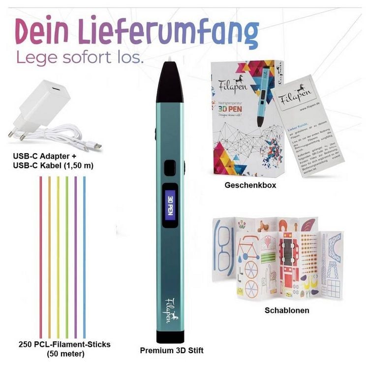 Produktbild: Filapen&reg; Premium 3D Stift mit 10 Filamenten