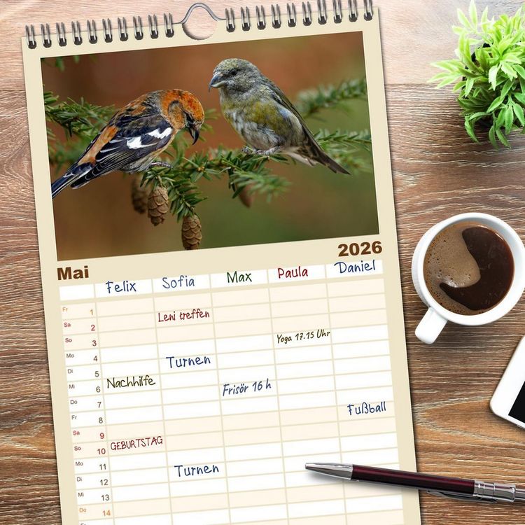 Produktbild: Familienplaner 2026 - Deutschlands Finken mit 5 Spalten (Wandkalender, 21 x 45 cm) CALVENDO