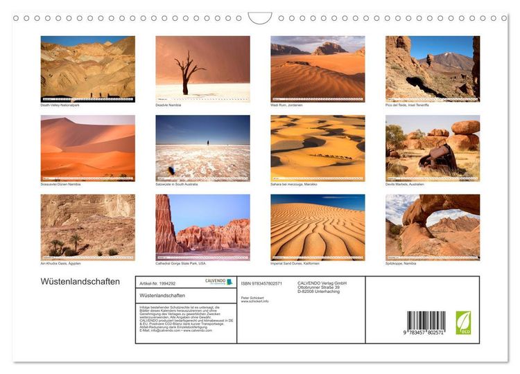 Produktbild: W&uuml;stenlandschaften (Wandkalender 2026 DIN A3 quer), CALVENDO Monatskalender