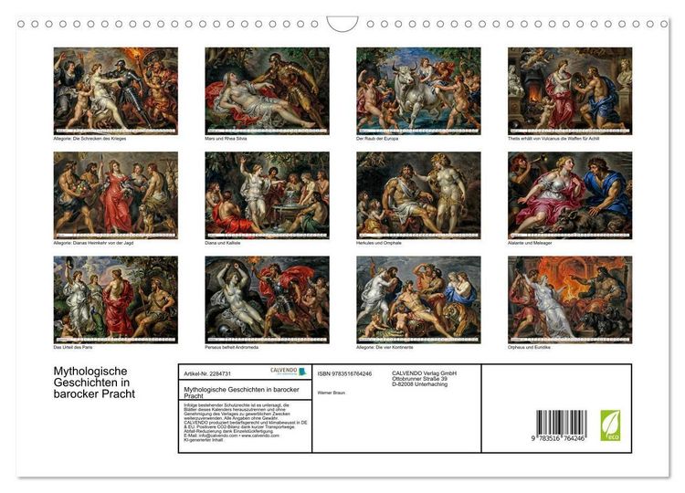 Produktbild: Mythologische Geschichten in barocker Pracht (Wandkalender 2027 DIN A3 quer), CALVENDO Monatskalender