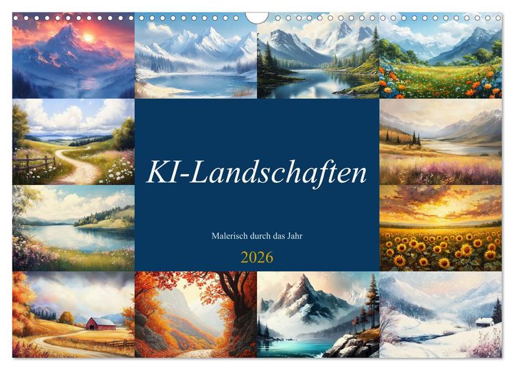 Produktbild: KI-Landschaften - Malerisch durch das Jahr (Wandkalender 2026 DIN A3 quer), CALVENDO Monatskalender