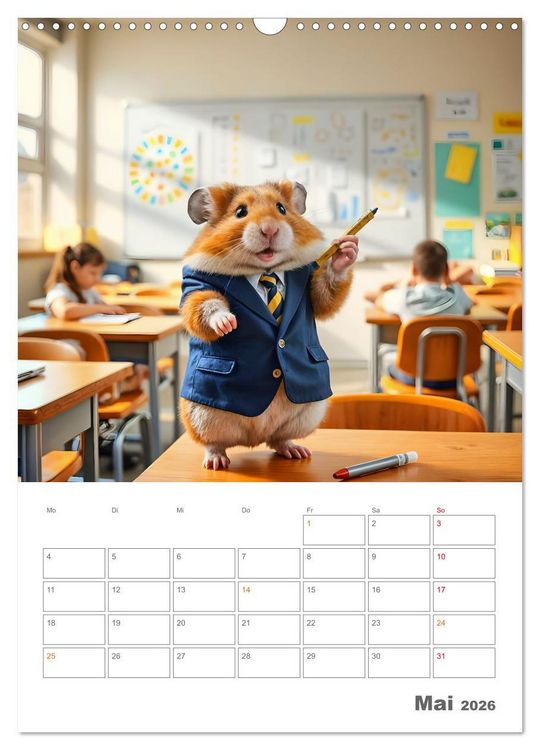 Produktbild: School Hamster - Eifrige KI Hamster pr&auml;sentieren ihre Hamsterschule (Wandkalender 2026 DIN A3 hoch), CALVENDO Monatskalender