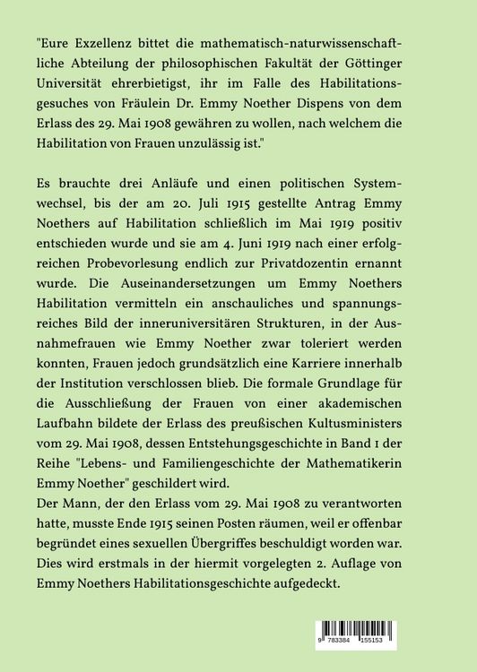 Produktbild: "Wir bitten nur um Dispens f&uuml;r den vorliegenden einzigartig liegenden Fall" &ndash; die Habilitation Emmy Noethers