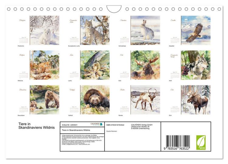 Produktbild: Tiere in Skandinaviens Wildnis (Wandkalender 2027 DIN A4 quer), CALVENDO Monatskalender